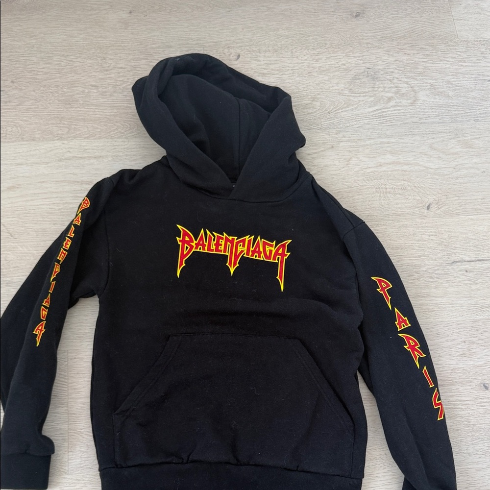 Balenciaga Black Hoodie with Red and Yellow Accents kids size 10